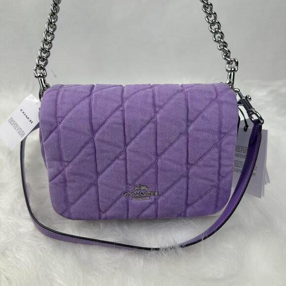 Coach Quinn Bag Shoulder/Crossbody In Denim and Leather/Silver/Iris CBR15 NWT - Picture 1 of 10